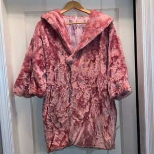 Vintage OOAK  60s Pink faux fur coat wrap